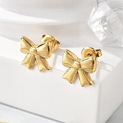 Настоящее золото 14K 304 из нержавеющей стали серьги, ионное покрытие (ip), бантом, реальный 14 k позолоченный, 11.5x12 мм