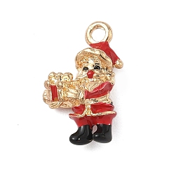 Santa Claus Рождественские эмали сплава подвески, золотые, Дед Мороз, 15x9x5 мм, отверстие : 1.6 мм