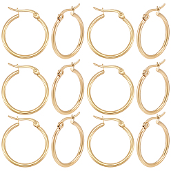 Real 18K Gold Plated 12 Pairs 304 Stainless Steel Hoop Earrings, Hypoallergenic Earrings, Ring Shape, Real 18K Gold Plated, 23~25x2mm, 12 Gauge, Pin: 1x0.7mm
