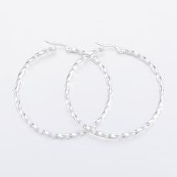 Серебро 304 серьги из нержавеющей стали, гипоаллергенные серьги, форма витого кольца, серебряные, 56x56x2.5 мм, 10 датчик, штифты : 1x0.8 мм