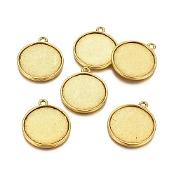 Antique Golden Tibetan Style Pendant Cabochon Settings, Double-sided Tray, Flat Round, Cadmium Free & Nickel Free & Lead Free, Antique Golden, 34x30x4.5mm, Hole: 3mm, Tray: 27mm, about 220pcs/kg