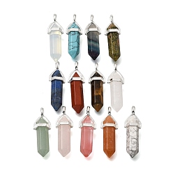 Смешанные камни Природные и синтетические Gemstone подвески, с латунной фурнитурой , форма пули, 39.5~41.5x12.5~13x10~10.5 мм, отверстие : 4~4.5x2.5~3 мм