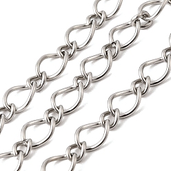 Нержавеющая Сталь Цвет 304 цепи с витыми звеньями из нержавеющей стали, несварные, с катушкой, цвет нержавеющей стали, 10.5x7.5x1.2 мм