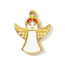Белый Подвески-ангелы 304 эмалевые подвески из нержавеющей стали, реальный 18 k позолоченный, ионное покрытие (ip), белые, 15x13 мм