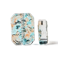 Cyan Transparent Spray Painted Glass Beads, Rectangle, Cyan, 18x13x5.5mm, Hole: 1.4mm