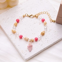 Pink Естественно оболочки ссылка браслеты, женские браслеты с подвесками из эмали конк, розовые, 6-1/4 дюйм (16 см)