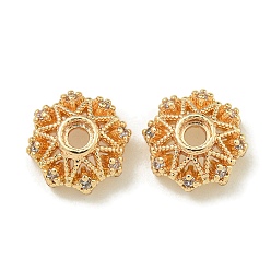Настоящее золото 14K Покрытие стойки латунь микро паве прозрачные колпачки из кубического циркония, долговечный, без свинца и без кадмия, цветок, реальный 14 k позолоченный, 9x3.8 мм, отверстие : 1.6 мм