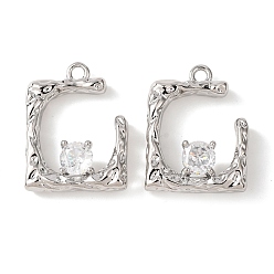 Платина Латунные микро проложить кубического циркония подвески, прямоугольник амулеты, долговечный, платина, 16x12.5x4.4 мм, отверстие : 1.4 мм