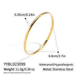 Chapado en Oro Real 18K 3.5mm 304 Brazaletes redondos texturizados vintage de acero inoxidable para mujer, real 18 k chapado en oro, diámetro interior: 2.68 pulgada (6.8 cm)