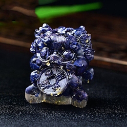 Синий Драгоценный Камень Смоляные фигурки пиксиу витрина украшения, с синтетическим голубым Голдстоун, фен-шуй энергетический камень подарок для домашнего офиса украшение рабочего стола, 40x40x50 мм