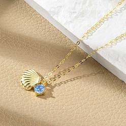 Золотой 925 Женские подвески из стерлингового серебра с микропаве из кубического циркония, с подвесками в форме ракушки, золотые, 15.83 дюйм (40.2 см)