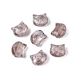 Rosy Brown Picasso Transparent Glass Beads, Cat, Rosy Brown, 8~8.5x9.5~10x5.5~6mm, Hole: 1mm, About 750pcs/pound
