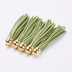 Желто-Зеленый Искусственные замши кисточкой подвесные украшения, с концами пластмассового шнура ccb, золотые, желто-зеленый, 84~89x11.5~12 мм, отверстие : 2.5 мм
