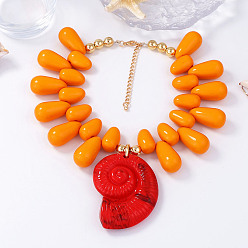 Темно-Оранжевый Подвеска в форме морской ракушки из пластика, каплевидные бусины, ожерелья для женщин, золотые, темно-оранжевый, 14.57 дюйм (37 см)