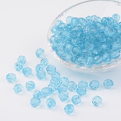 Light Sky Blue Transparent Acrylic Beads, Faceted, Round, Light Sky Blue, 8mm, Hole: 1.5mm, about 1800pcs/500g