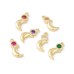 (52) Непрозрачная лаванда Латунные микро проложить кубического циркония подвески, реальный 18 k позолоченный, луна, разноцветные, 11.5x5x1.5 мм, отверстие : 0.9 мм