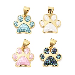Настоящее золото 18K Подвески из латуни с покрытием из эмали, с оболочкой, долговечный, без кадмия и без свинца, очарование отпечатка лапы, реальный 18 k позолоченный, 13x13.5x2.5 мм, отверстие : 4.5x3.5 мм