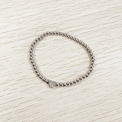 Letter G 304 эластичные браслеты из нержавеющей стали для женщин, сердце с письмом, цвет нержавеющей стали, Буква G, внутренний диаметр: 2.24 дюйм (5.7 см)