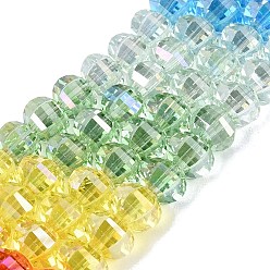 Mixed Color Electroplate Transparent Glass Beads Strands, Lantern, Faceted, Mixed Color, 8~8.5x6~6.5mm, Hole: 1~1.4mm, about 52~56pcs/strand, 13.58~14.37 inch(34.5~36.5cm)