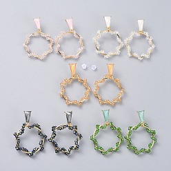 Gemischte Farbe Glasperlen baumeln Ohrstecker, mit Messingringe, Ohrmuttern aus Kunststoff, Legierungs-Zubehör, Pappkarton, Blume, Gemischte Farbe, 47 mm, Stift: 0.7 mm