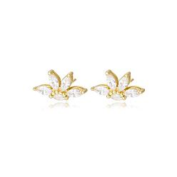 Золотой Серьги-гвоздики из латунного микро-паве, цветок, золотые, 9x16 мм