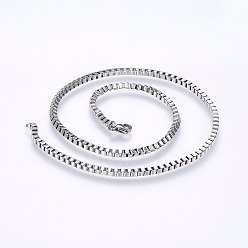 Нержавеющая Сталь Цвет Не тускнеет 304 ожерелья из нержавеющей стали с цепочкой-коробкой, с карабин-лобстерами , цвет нержавеющей стали, 19.7 дюйм (50 см), 3 мм