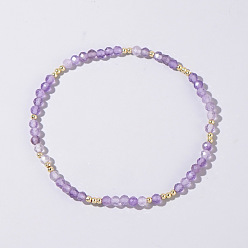 Аметист Натуральные аметистовые круглые бусины эластичные браслеты из бусин для женщин, граненые, внутренний диаметр: 6-7/8 дюйм (17.5 см)
