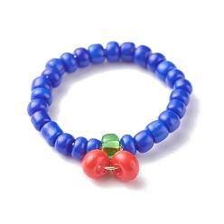 Blue Glass Seed Beaded Finger Rings, with Eco-Friendly Copper Wire, Cherry, Blue, US Size 6 1/2(16.9mm)