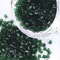 Dark Green FGB Grade A Glass Seed Beads, Hexagon(Two Cut), Transparent Colours, Dark Green, 1.5~2.5x1.5~2mm, Hole: 0.8mm, about 2100pcs/bag, 450g/bag