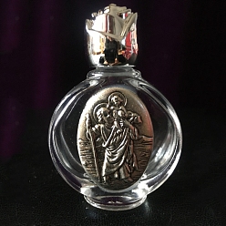 Antique Silver Glass Holy Water Bottle with Zinc Alloy Cap, Religion Portable Refillable Container, Antique Silver, 6.7x4.4cm