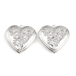 Платина Стойки обшивки латунь медальона подвески, фото прелести рамка для ожерелья, долговечный, сердце с цветочным шармом, платина, 29.5x28.5x7.5 мм, отверстие : 2.2 мм, внутренний диаметр: 17x21.5 мм