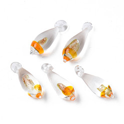 Прозрачный Ручной работы подвески золотые бусины песка, слеза, прозрачные, 24~27x7.5 мм, отверстие : 1.2~2 мм