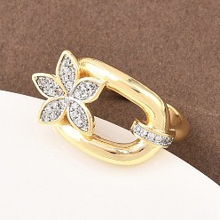 Настоящее золото 18K Латунные микро проложить манжеты кольца кубического циркония, цветок, реальный 18 k позолоченный, 13.5 мм