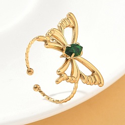 Настоящее золото 18K 304 кольца манжеты с микропаве из нержавеющей стали с кубическим цирконием., бабочка, открытые кольца для женщин, реальный 18 k позолоченный, Бабочка: 20x25.5 mm, внутренний диаметр: 20.5 мм