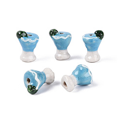 Azul Cielo Cuentas de porcelana hechas a mano, cuentas de cerámica pintadas a mano, copa de vino, famille porcelana rosa, luz azul cielo, 14.5~16x10~11x9.5~10 mm, agujero: 1.4~2 mm