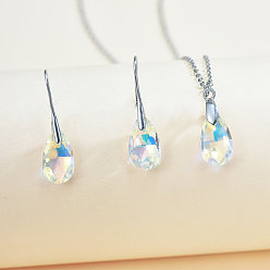 Teardrop Ожерелье из сплава с прозрачным стеклом AB и подвеска-серьга, граненые, слеза, 31x7 мм и 400 мм