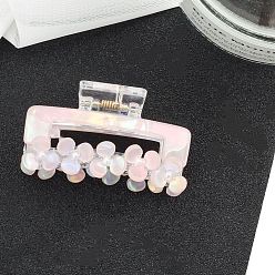 Pearl Pink Cellulose Acetate Claw Hair Clips, Rectangle with Flower, Pearl Pink, 43x24x21mm