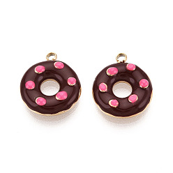 Кокосово-Коричневый 304 нержавеющей стальной эмали подвески, пончик, ионное покрытие (ip), реальный 18 k позолоченный, кокосового коричневый, 15x13x3 мм, отверстие : 1.5 мм