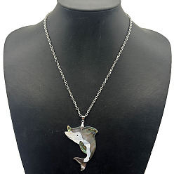 Shark Модные ожерелья с подвесками из сплава и натуральных смешанных ракушек, платина, акула