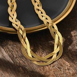 Золотой 304 колье из нержавеющей стали с тройной цепочкой в виде елочки для мужчин и женщин, золотые, 14.57 дюйм (37 см)
