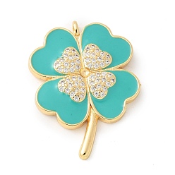 Средний Бирюзовый Латунные микро проложить кубического циркония подвески, с эмалью, без кадмия, без никеля и без свинца, клевер амулеты, средне бирюзовый, 27x20x3 мм, отверстие : 1.4 мм
