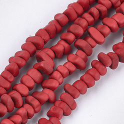 Красный Окрашенного распылением немагнитных синтетических нитей гематита бусы, чипсы, красные, 5~9x5~6x3~4 мм, отверстие : 0.8 мм, около 106~112 шт / нитка, 15.3 дюйм