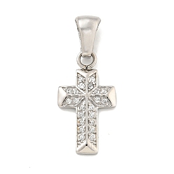 Нержавеющая Сталь Цвет 304 кубический стальные подвески из нержавеющей диоксида циркония, крест очарование, цвет нержавеющей стали, 18.5x10x2 мм, отверстие : 6x3 мм