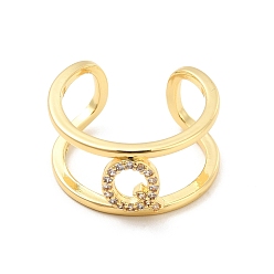 Letter Q Кольцо-манжета с открытой буквой из прозрачного кубического циркония, кольцо из настоящей позолоченной латуни с двойной линией для женщин, без свинца и без кадмия, letter.q, размер США 18 (6 мм)