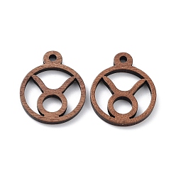 Телец Подвески из орехового дерева, вырезанные лазером, амулеты полых созвездий, неокрашенными, Телец, 24x20x2.5 мм, отверстие : 2.4 мм