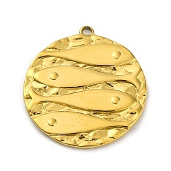 Настоящее золото 18K Ионное покрытие (ip) 304 подвески из нержавеющей стали, плоский круг с подвеской в виде рыбы, реальный 18 k позолоченный, 26.5x24x2 мм, отверстие : 1.8 мм