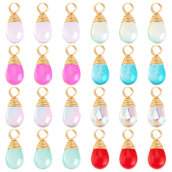 (52) Непрозрачная лаванда 64 шт. 8 цветные стеклянные подвески с медной проволокой, слезинки, разноцветные, 13x6x5 мм, отверстие : 2.6 мм, 8 ПК / цветов