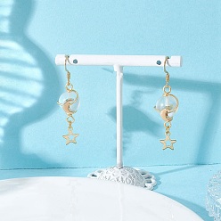 Лунный Камень Синтетическая бусина из лунного камня, обмотанная медной проволокой, и 201 серьги-подвески из пластика CCB и нержавеющей стали, золотые, 44.5x10.5 мм