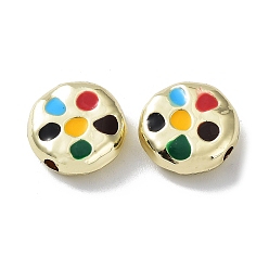 Golden Rack Plating Alloy Enamel Beads, Flat Round, Golden, 11x4mm, Hole: 1.8mm