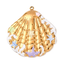 Shell Shape 304 подвески из нержавеющей стали, с эмалью, океанские темы, реальный 18 k позолоченный, ионное покрытие (ip), без кадмия, без никеля и без свинца, формы раковины, 35x31x5 мм, отверстие : 1.6 мм